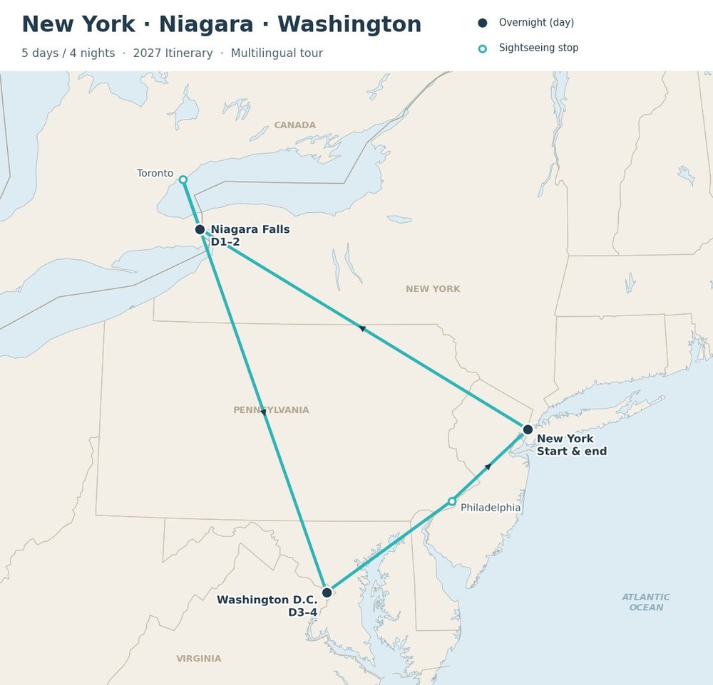 Map of the East Coast Classic tour
